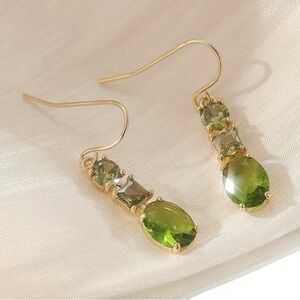 Gold Drop Earrings with Green Gemstones